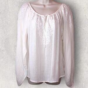 Mes Demoiselles Paris Embroidered Peasant Blouse in Ivory Cotton Boho Top Sz. 42